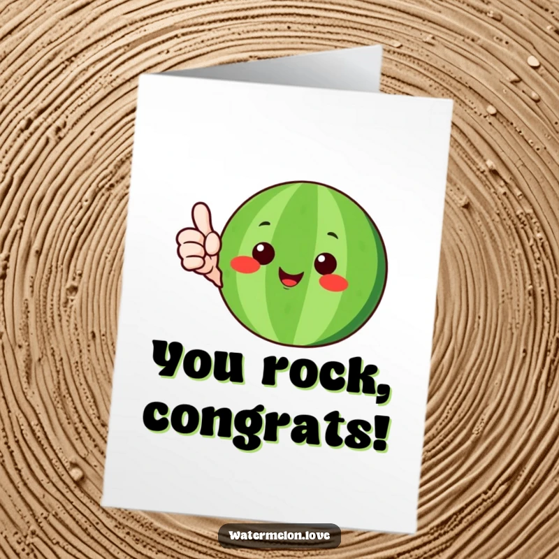 Funny free printable congratulations card showing a happy watermelon character in its green rind giving a positive thumbs-up.