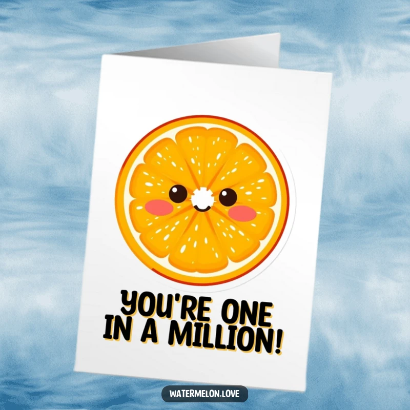 Funny Free Printable Congratulations Card: An orange slice with two dots for eyes, giggling with infectious, citrusy glee.