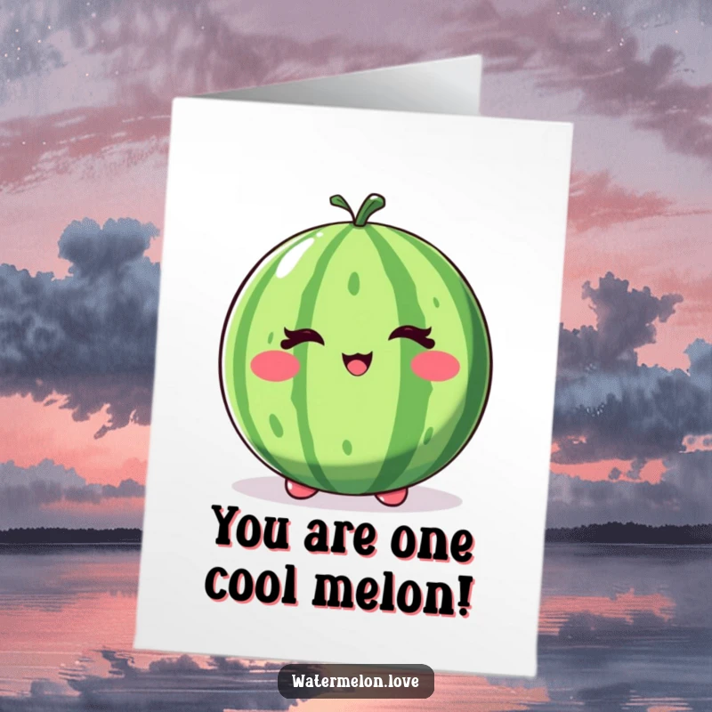 Funny Free Printable Congrats Card: A whole watermelon giving a playful wink and a happy bounce, celebrating success, downloadable art.