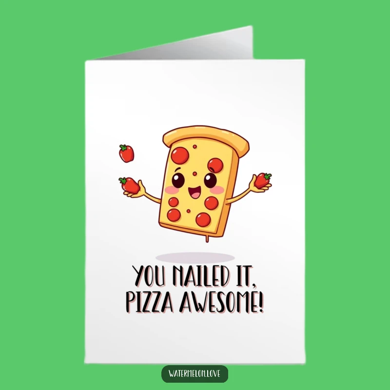 Free Printable Congrats Card: Pizza Juggling Success - Downloadable Celebration Gift