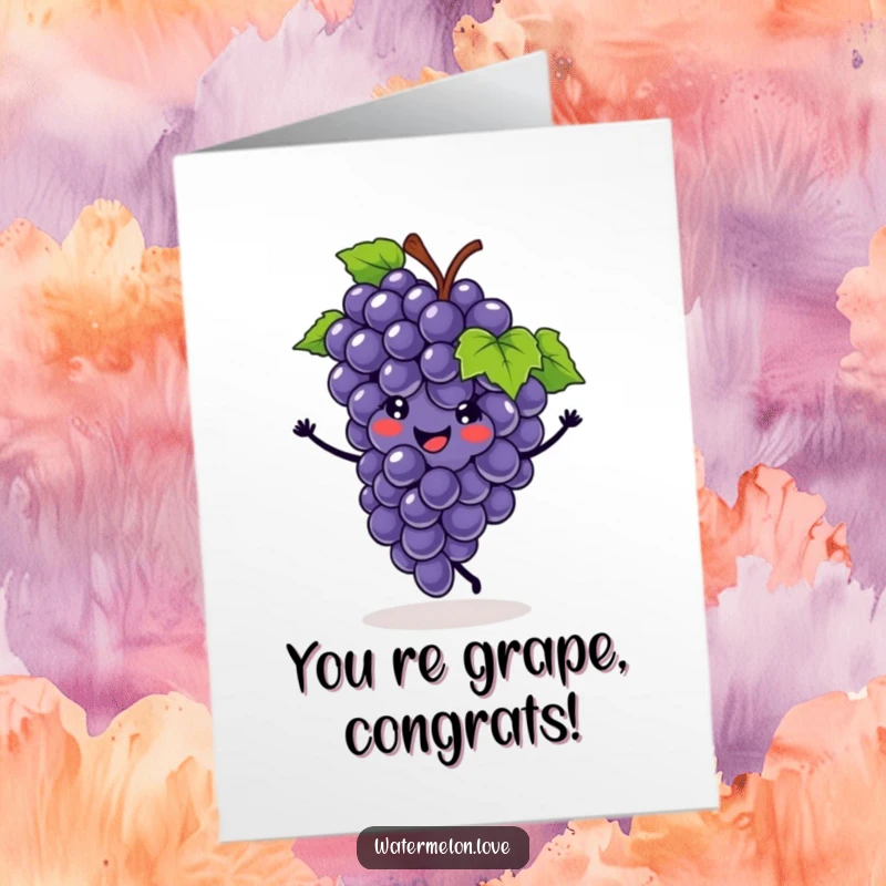 Funny Free Printable Congrats Card: Joyful smiling grape cluster executing a perfect cartwheel to express congratulations.