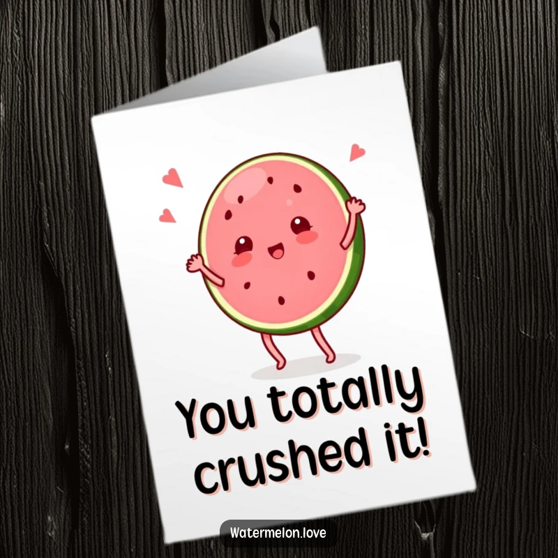 Funny Free Printable Congratulations Card: A joyful watermelon slice character busting out a silly dance move to celebrate.