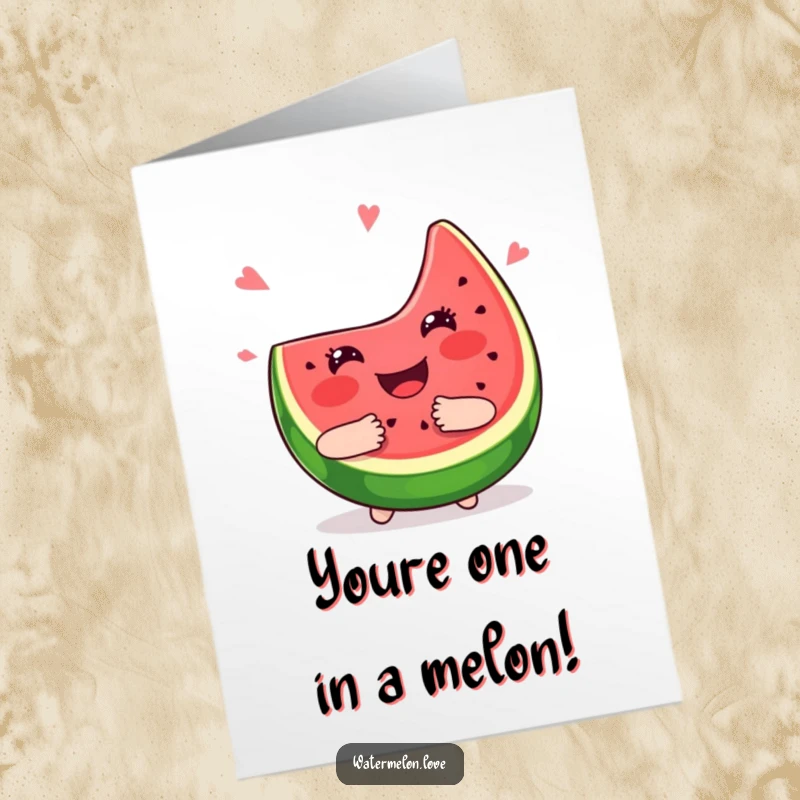 Funny Free Printable Congrats Card: Adorable kawaii watermelon slice beaming, offering a generous juicy hug to celebrate achievements.