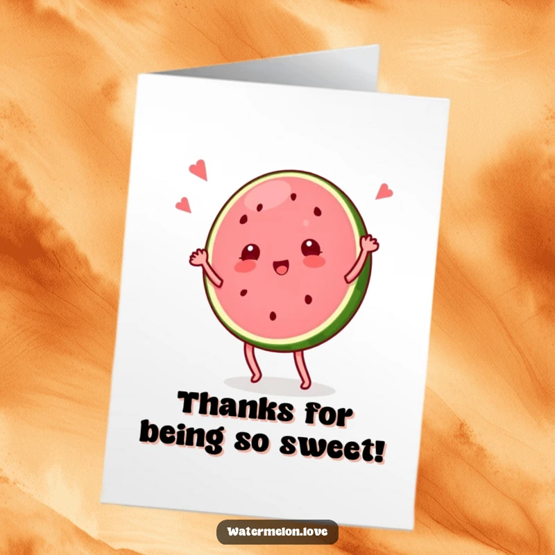 Funny Free Printable Thank You Card: A cheerful watermelon slice character performing a lively, silly dance, expressing thanks with flair.