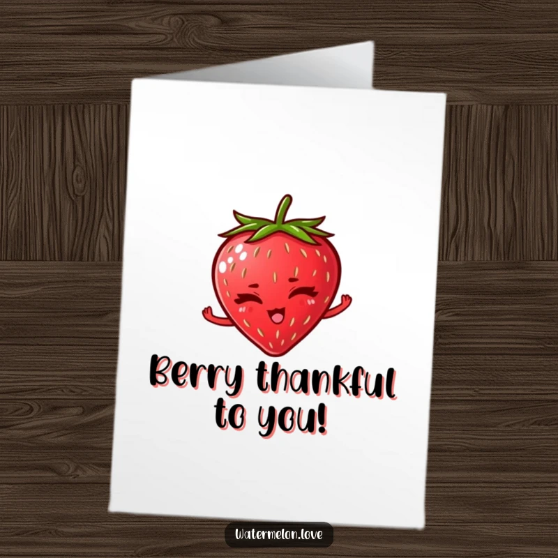 Funny Free Printable Thank You Card: A bright red strawberry winking playfully, offering a sweet and cheeky thank you.