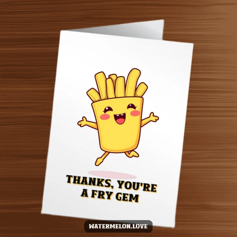 Funny Free Printable Thank You Card: A french fry cartoon doing a happy jump, ideal for a fun thank you.