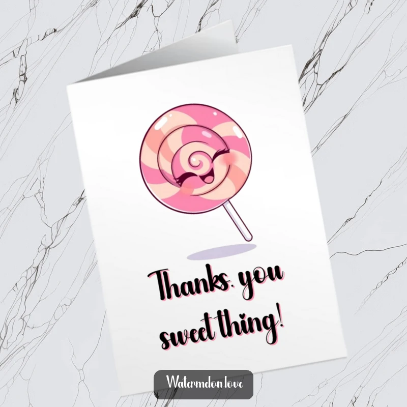 Funny Free Printable Thank You Card: A winking lollipop spins merrily, conveying thanks with a playful touch.