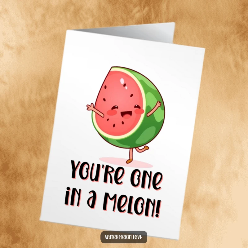 Funny Free Printable Thank You Card: A watermelon wedge doing a cartwheel, conveying thanks with energetic humor, downloadable art.