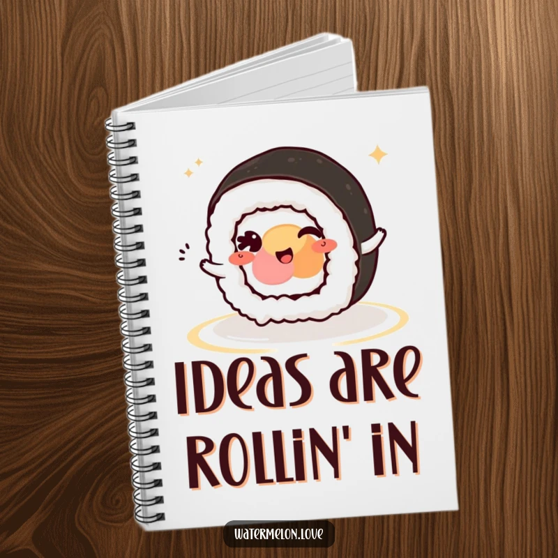 Funny Kawaii Sushi Roll Notebook: A winking sushi roll character rolling along, inspiring creative thoughts and playful notes.
