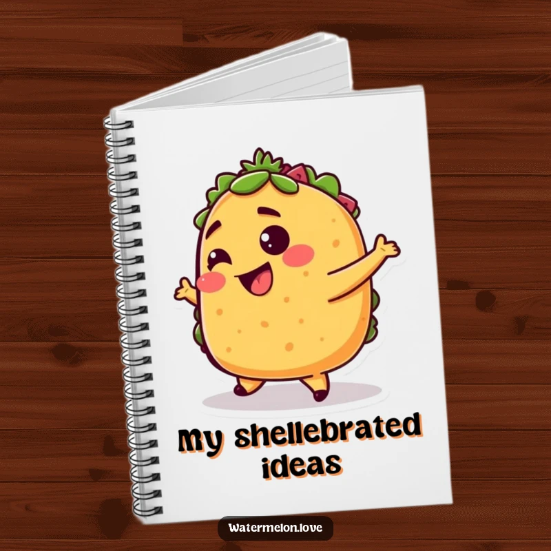 Funny taco notebook, pages filled with a dancing anthropomorphic taco, ideal for culinary notes and sketches.