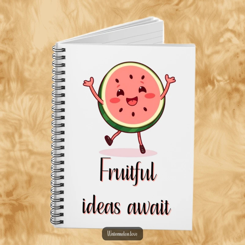 Funny watermelon slice notebook cover showing a character in a joyous, bouncy dance, inspiring creativity and fun for note-taking.