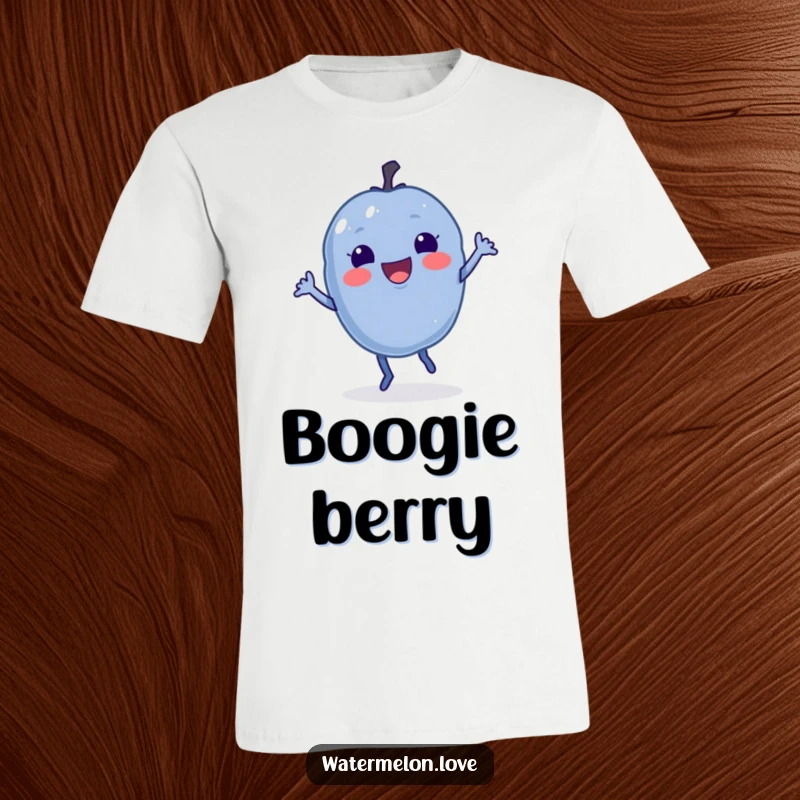 Funny Blueberry T-Shirt depicting a happy berry doing a little jig, perfect for dance lovers.