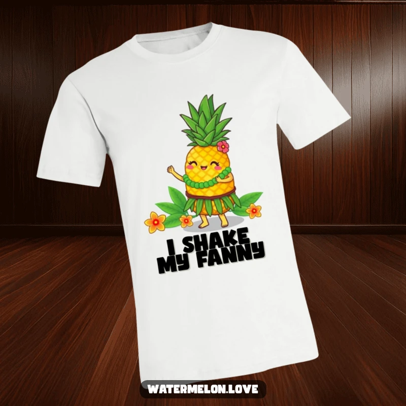 Funny T-Shirt: Pineapple character hula dancing with enthusiasm, vibrant and cheerful, a great funny gift.