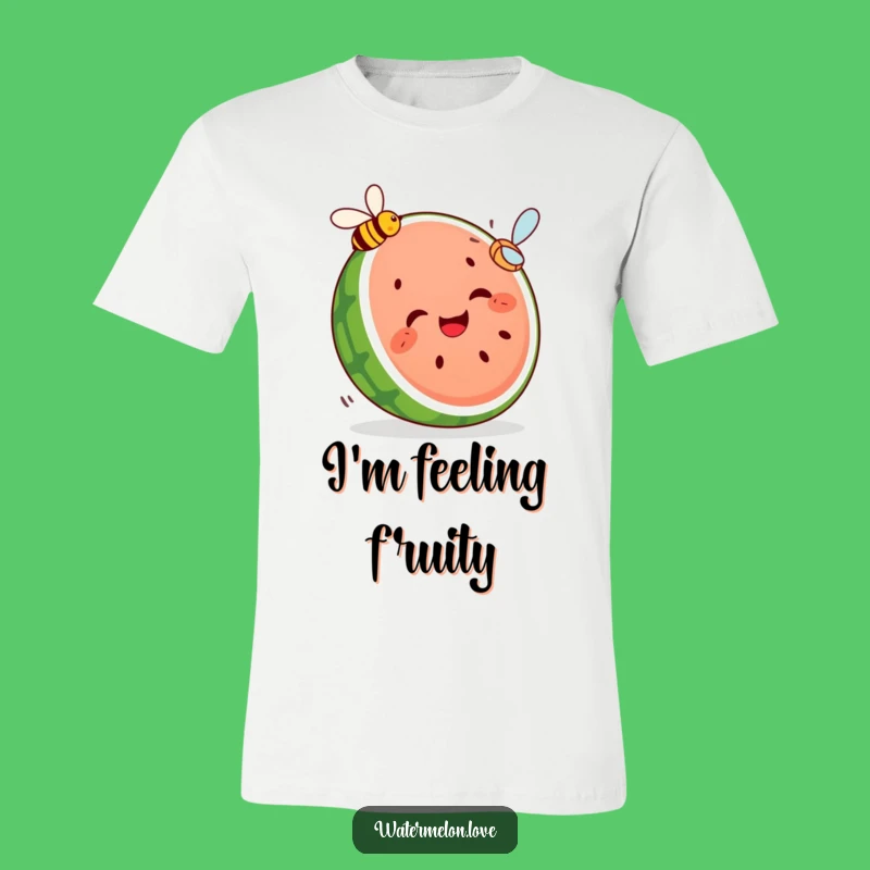 Funny Watermelon Fruit T-Shirt - Giggling Slice Chasing a Bee