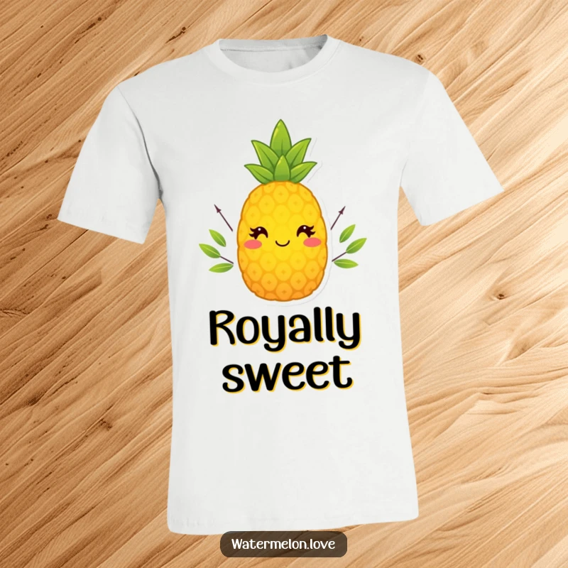 Funny Pineapple T-Shirt with a tiny leafy crown, symbolizing tropical fun and regal charm.