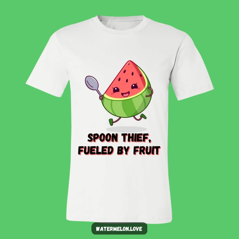 Funny Watermelon Runner Tee - Cheeky Slice with Spoon, Hilarious Cartoon T-Shirt Gift