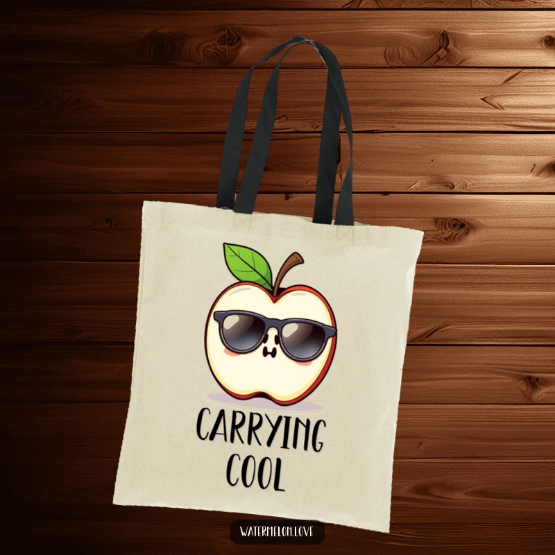Funny Apple Slice Tote Bag with sunglasses, perfect for carrying essentials with cool, relaxed flair.