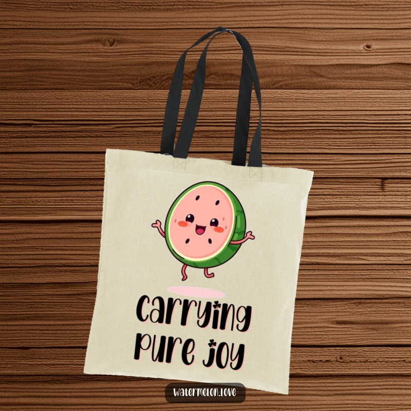 Funny kawaii watermelon slice with legs dancing a jig, a humorous and practical tote bag.