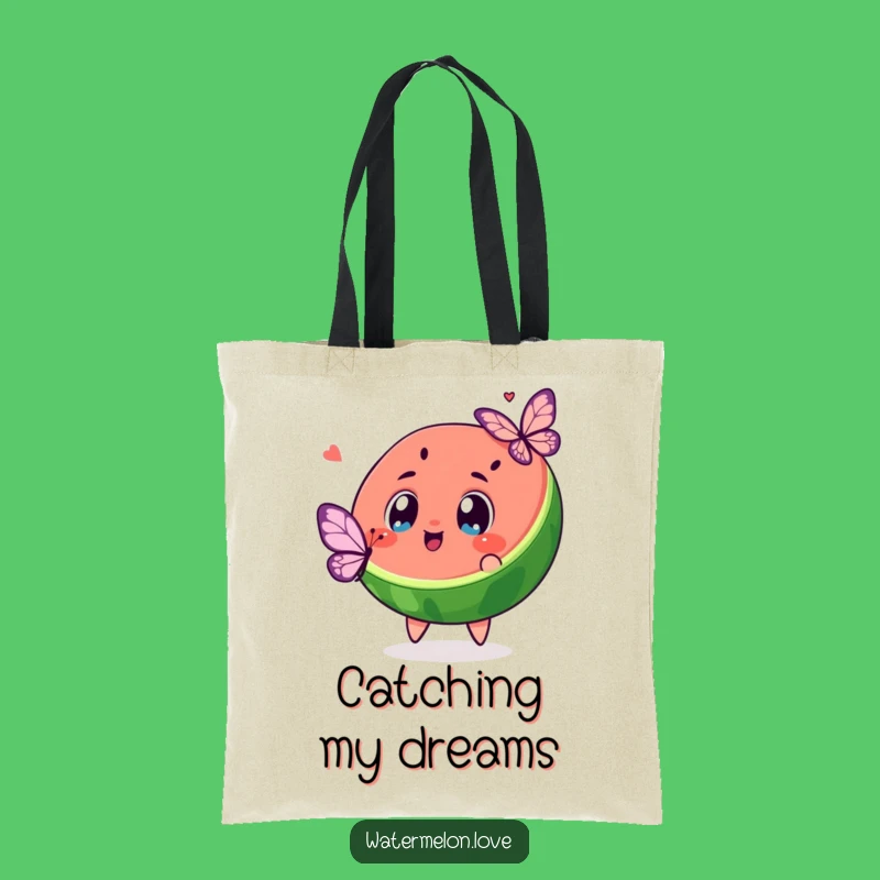 Funny Kawaii Watermelon Butterfly Chase Tote: Exciting Slice, Perfect Gift