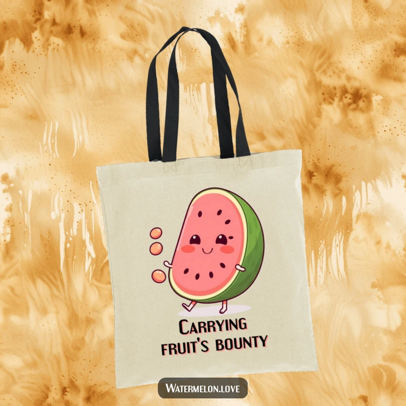 Funny Watermelon Tote Bag: Charming bag with a smiling watermelon juggling seeds, great for summer shopping.